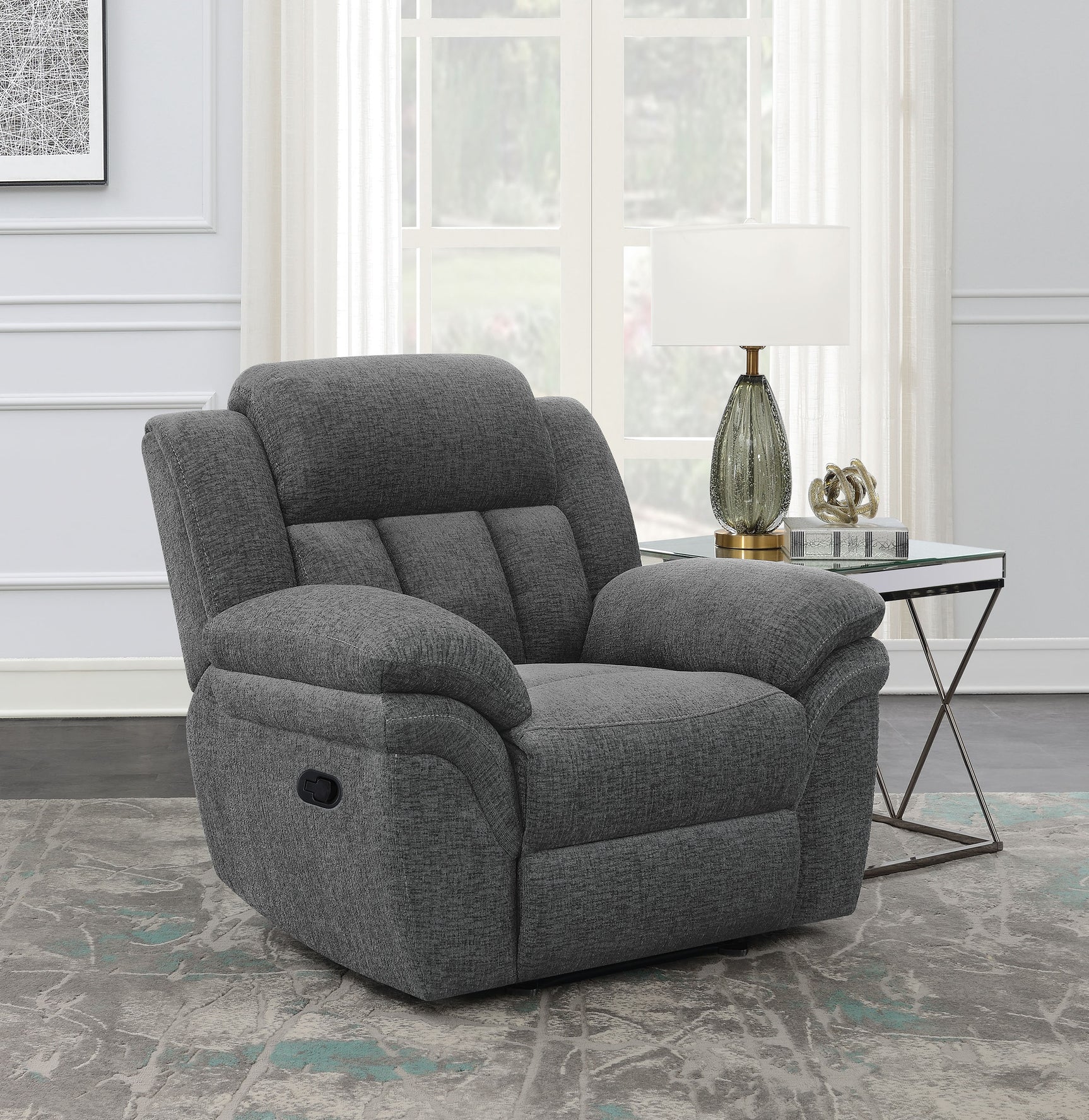 Bahrain Upholstered Glider Recliner Charcoal - Tampa Furniture Outlet