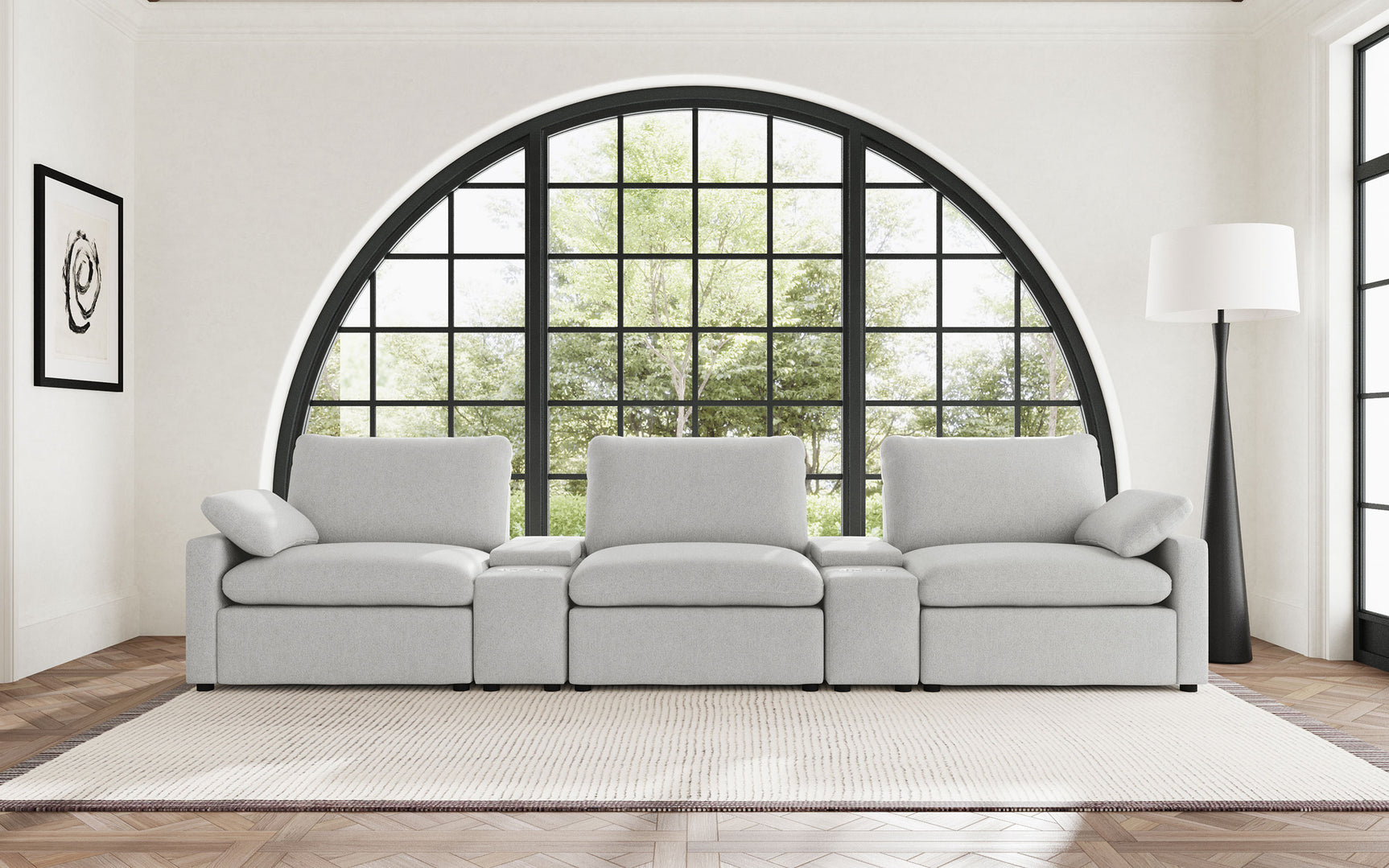 Collins 5-Piece Power Reclining Home Theater Seating Grey - Tampa Furniture Outlet