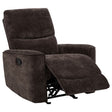 Tampa Furniture Outlet - Coaster - Navarro Chenille Upholstered Glider Recliner Dark Brown - 609573