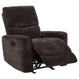 Tampa Furniture Outlet - Coaster - Navarro Chenille Upholstered Glider Recliner Dark Brown - 609573