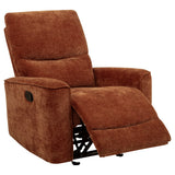 Tampa Furniture Outlet - Coaster - Navarro Chenille Upholstered Glider Recliner Burnt Orange - 609576