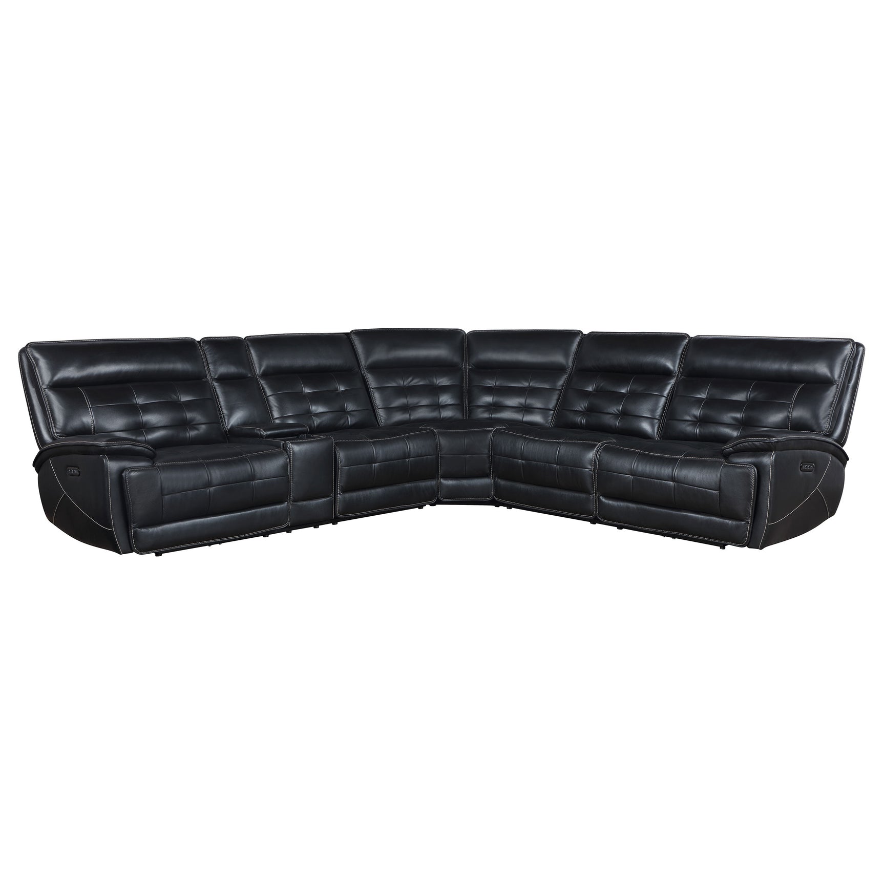Tampa Furniture Outlet - Coaster - Hewitt Leather Dual Power Reclining Sectional Sofa Black - 609610PP