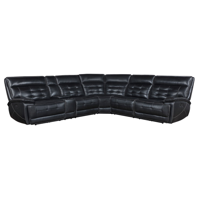 Tampa Furniture Outlet - Coaster - Hewitt Leather Dual Power Reclining Sectional Sofa Black - 609610PP