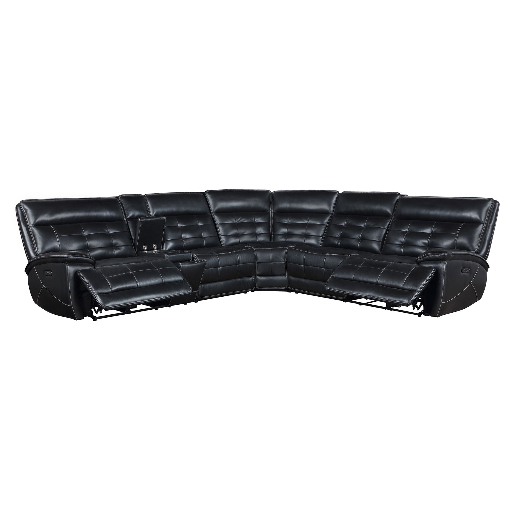 Hewitt Leather Dual Power Reclining Sectional Sofa Black - Tampa Furniture Outlet