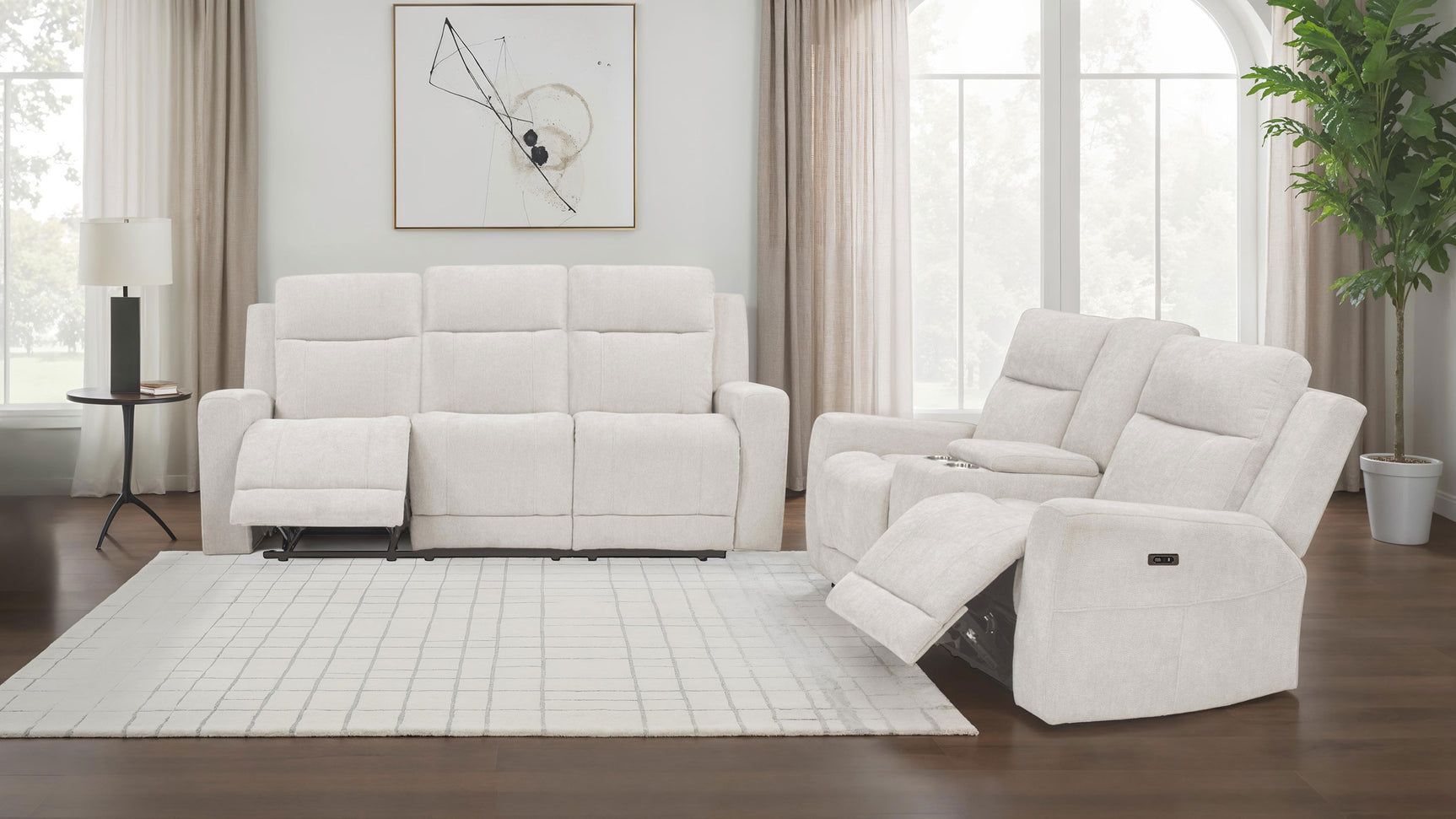 Tampa Furniture Outlet - Coaster - Kennett 2-piece Chenille Power Reclining Sofa Set Ivory - 610151P-S2