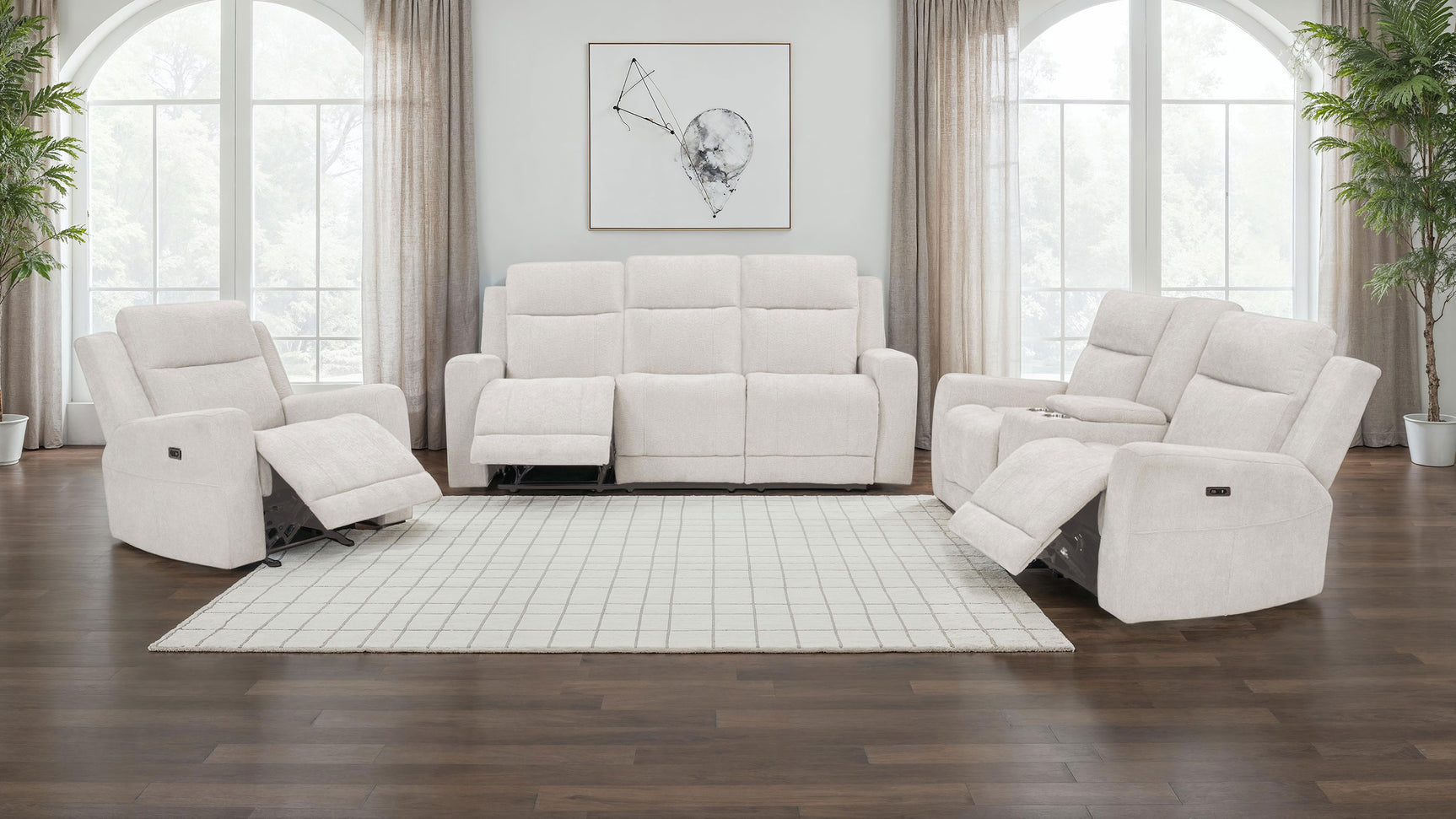 Tampa Furniture Outlet - Coaster - Kennett 3-piece Chenille Power Reclining Sofa Set Ivory - 610151P-S3