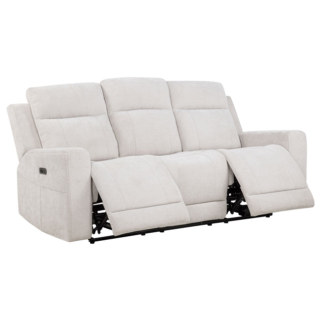 Tampa Furniture Outlet - Coaster - Kennett Chenille Upholstered Power Reclining Sofa Ivory - 610151P