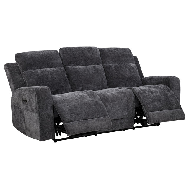 Tampa Furniture Outlet - Coaster - Kennett Chenille Upholstered Power Reclining Sofa Dark Grey - 610154P