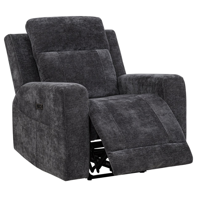 Tampa Furniture Outlet - Coaster - Kennett Chenille Upholstered Power Recliner Chair Dark Grey - 610156P