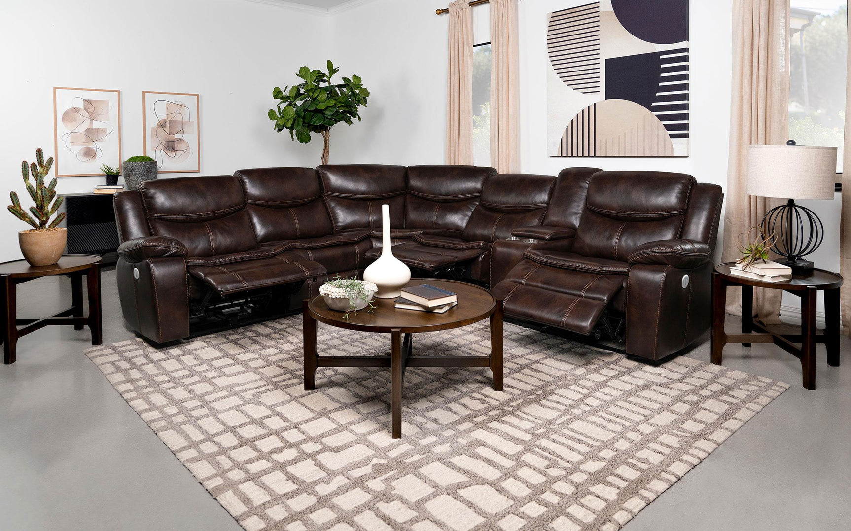 Sycamore Upholstered Power Reclining Sectional Sofa Brown - Tampa Furniture Outlet