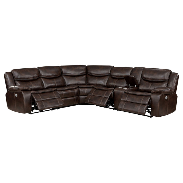 Tampa Furniture Outlet - Coaster - Sycamore Upholstered Power Reclining Sectional Sofa Brown - 610190P