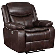 Tampa Furniture Outlet - Coaster - Sycamore Upholstered Power Recliner Chair Dark Brown - 610193P