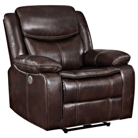 Tampa Furniture Outlet - Coaster - Sycamore Upholstered Power Recliner Chair Dark Brown - 610193P