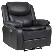Tampa Furniture Outlet - Coaster - Sycamore Upholstered Power Recliner Chair Dark Grey - 610233P