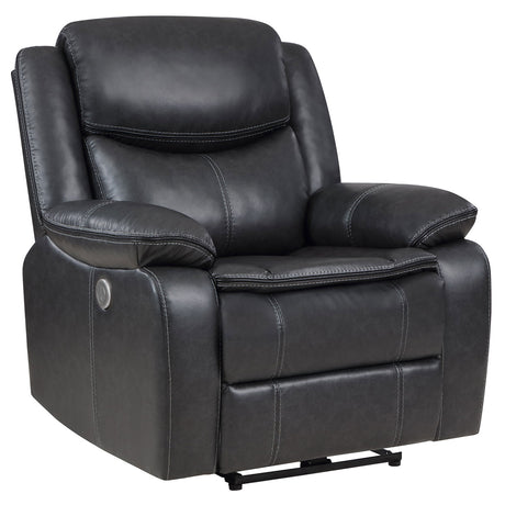 Tampa Furniture Outlet - Coaster - Sycamore Upholstered Power Recliner Chair Dark Grey - 610233P