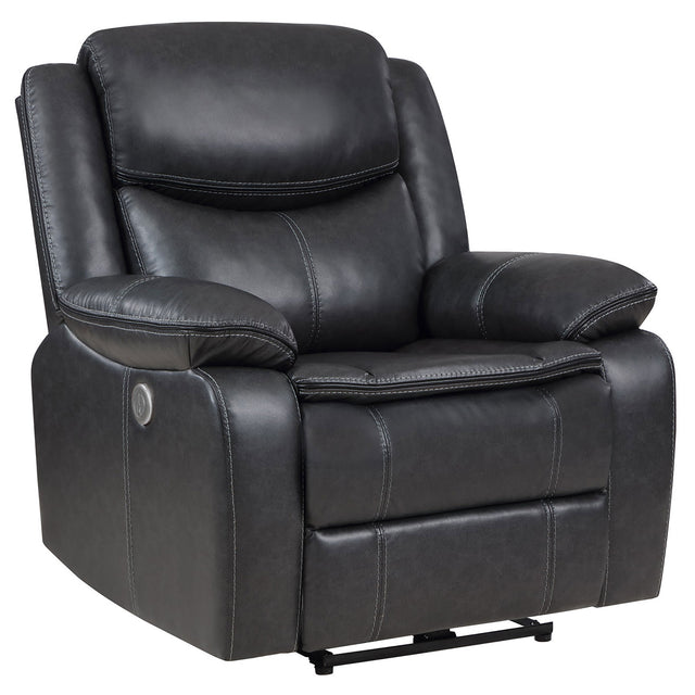 Tampa Furniture Outlet - Coaster - Sycamore Upholstered Power Recliner Chair Dark Grey - 610233P