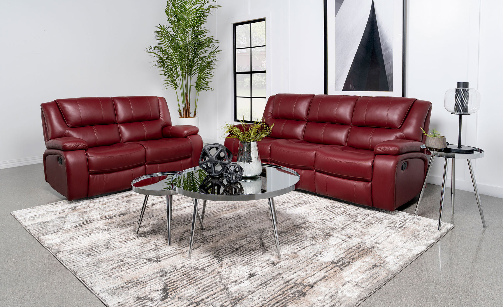 Tampa Furniture Outlet - Coaster - Camila 2-piece Upholstered Reclining Sofa Set Red - 610241-S2