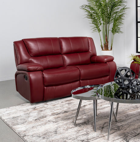 Camila Upholstered Motion Reclining Loveseat Red - Tampa Furniture Outlet