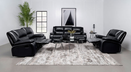 Camila 3-piece Upholstered Reclining Sofa Set Black - Tampa Furniture Outlet