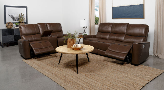 Tampa Furniture Outlet - Coaster - Greenfield 2-piece Power Reclining Sofa Set Saddle Brown - 610264P-S2