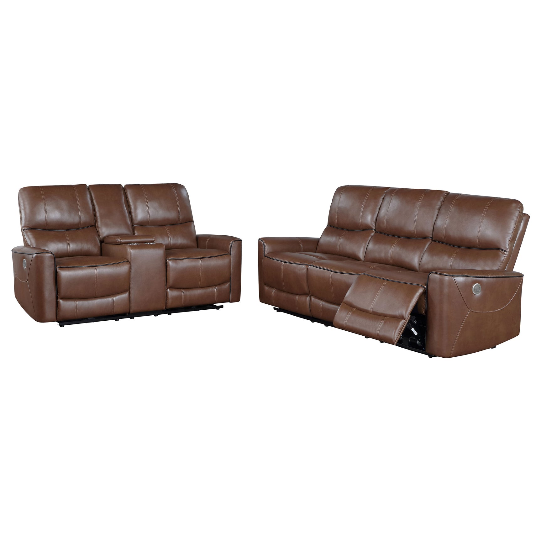 Greenfield 2-piece Power Reclining Sofa Set Saddle Brown - Tampa Furniture Outlet