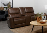 Greenfield Upholstered Power Reclining Loveseat Saddle Brown - Tampa Furniture Outlet