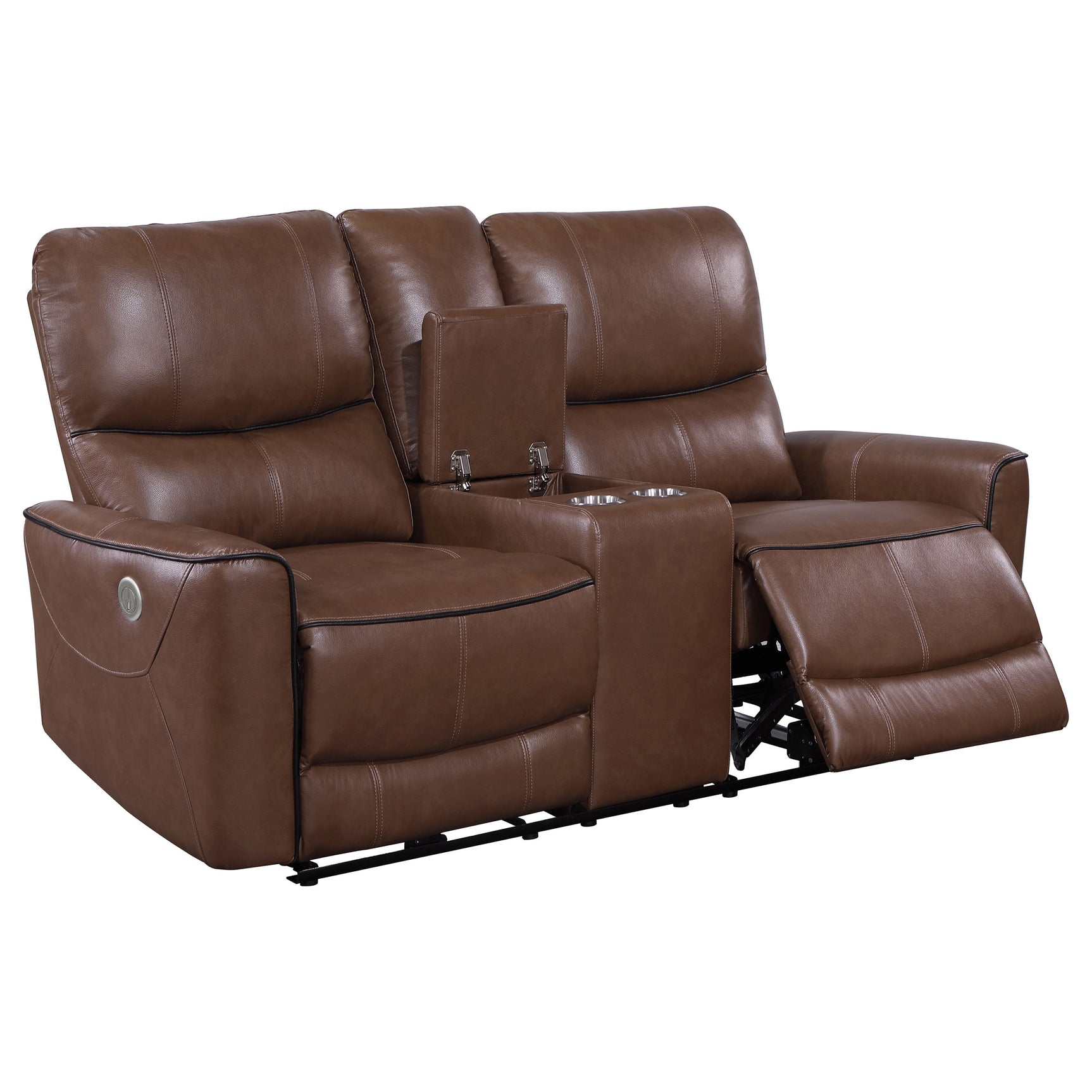 Greenfield Upholstered Power Reclining Loveseat Saddle Brown - Tampa Furniture Outlet