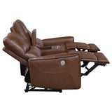 Greenfield Upholstered Power Reclining Loveseat Saddle Brown - Tampa Furniture Outlet