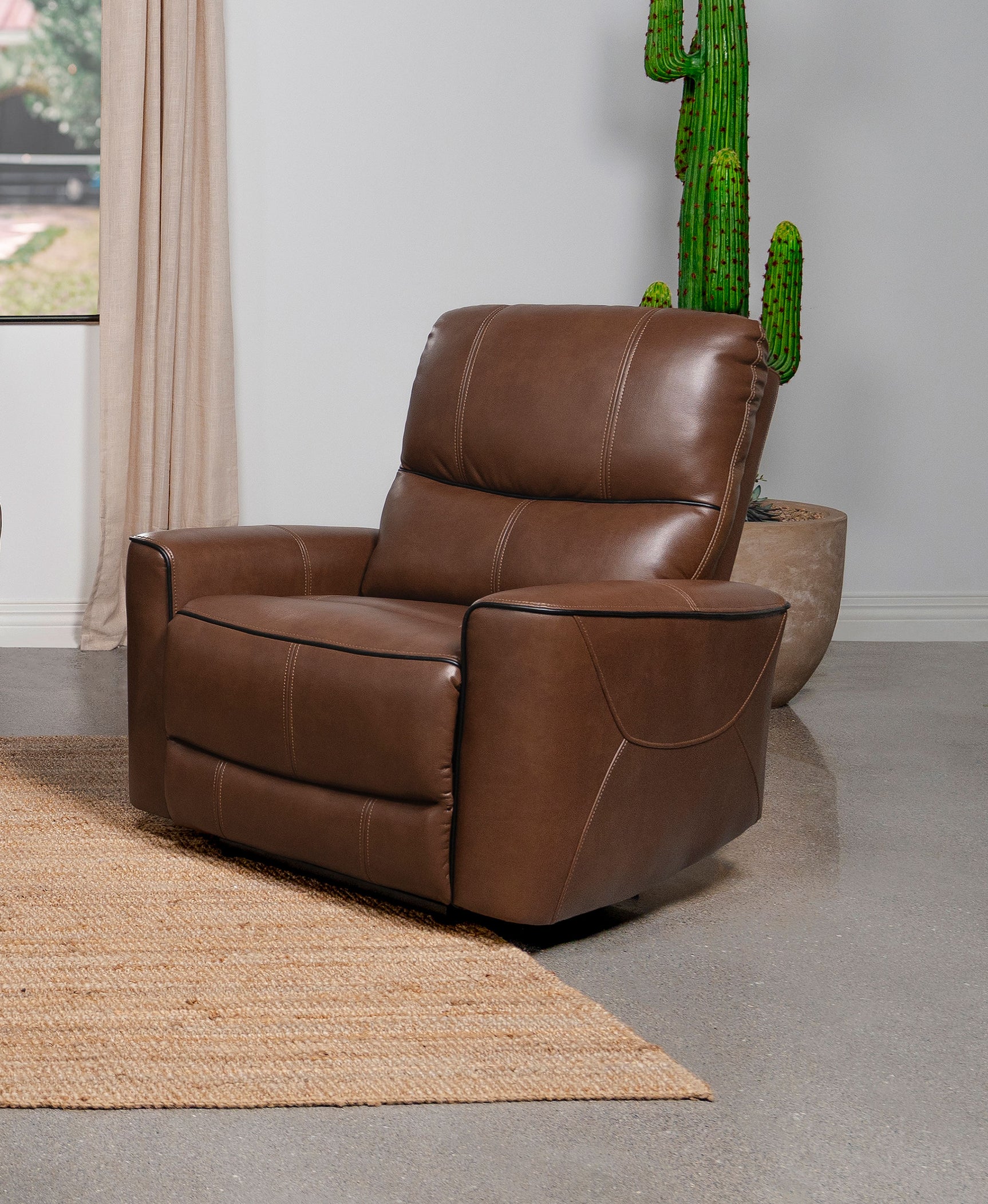 Greenfield Upholstered Power Recliner Chair Saddle Brown - Tampa Furniture Outlet