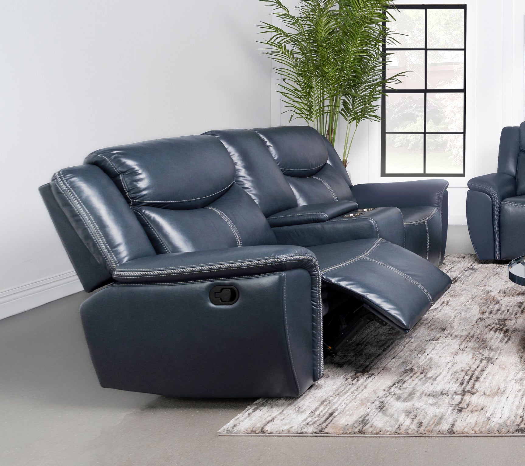 Sloane Upholstered Padded Arm Reclining Loveseat Blue - Tampa Furniture Outlet