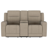 Brentwood Upholstered Motion Reclining Loveseat Taupe - Tampa Furniture Outlet