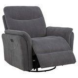 Tampa Furniture Outlet - Coaster - Adler Upholstered Power Swivel Glider Recliner Charcoal Grey - 610443P