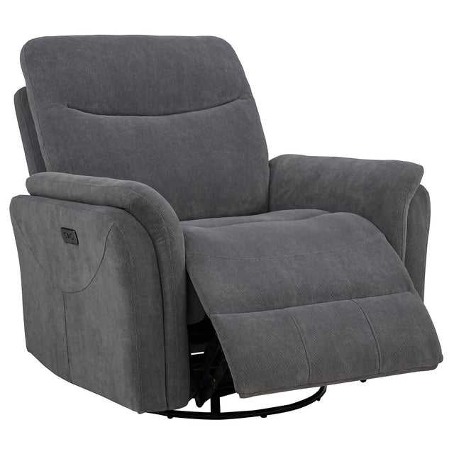 Tampa Furniture Outlet - Coaster - Adler Upholstered Power Swivel Glider Recliner Charcoal Grey - 610443P