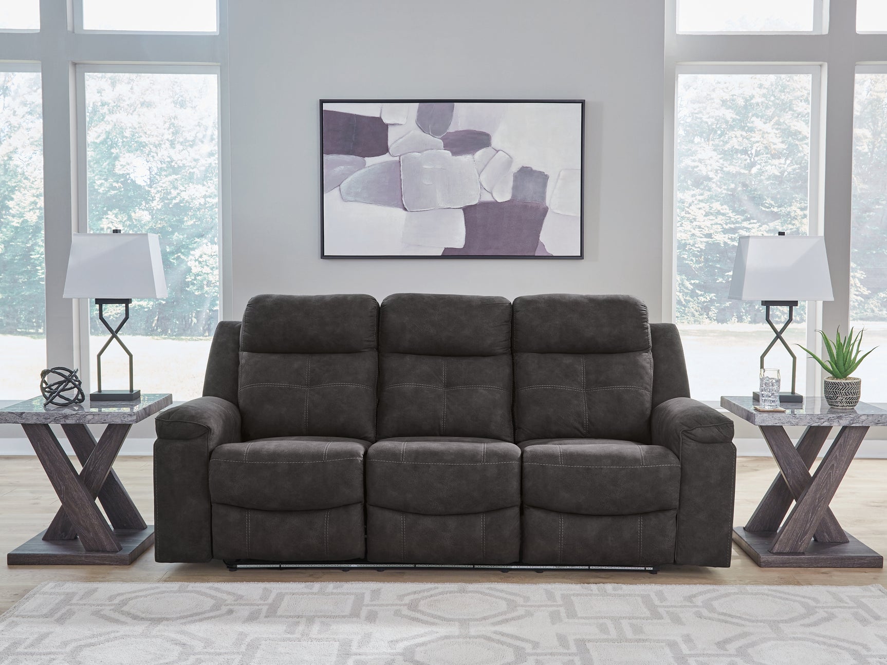 Tampa Furniture Outlet - Ashley Furniture - Brysonview Living Room - Reclining Sofa / Charcoal - 6360588