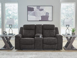 Tampa Furniture Outlet - Ashley Furniture - Brysonview Living Room - DBL Rec Loveseat w/Console / Charcoal - 6360594