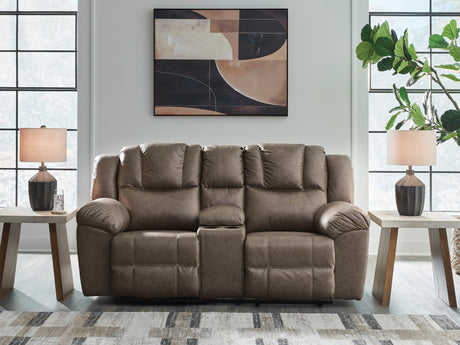 Tampa Furniture Outlet - Ashley Furniture - Lowilla Living Room - DBL Rec Loveseat w/Console / Driftwood - PC6450694