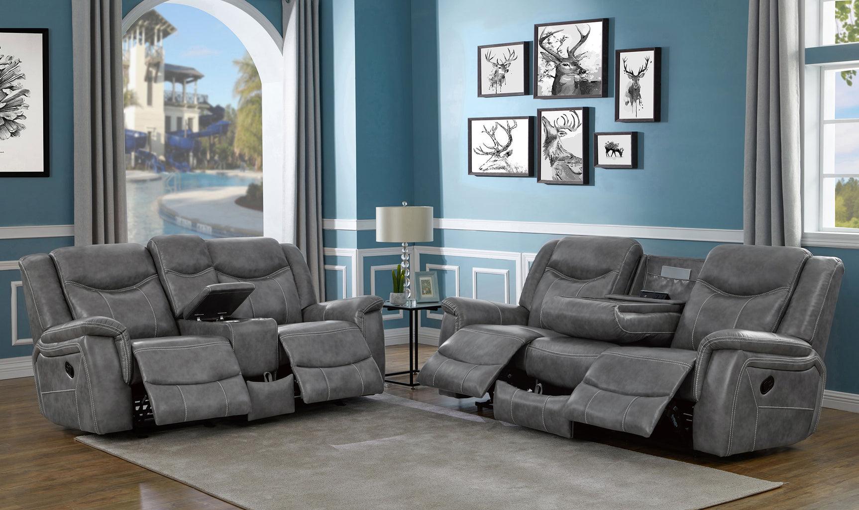 Conrad 2-piece Upholstered Padded Arm Motion Sofa Set Grey - Tampa Furniture Outlet
