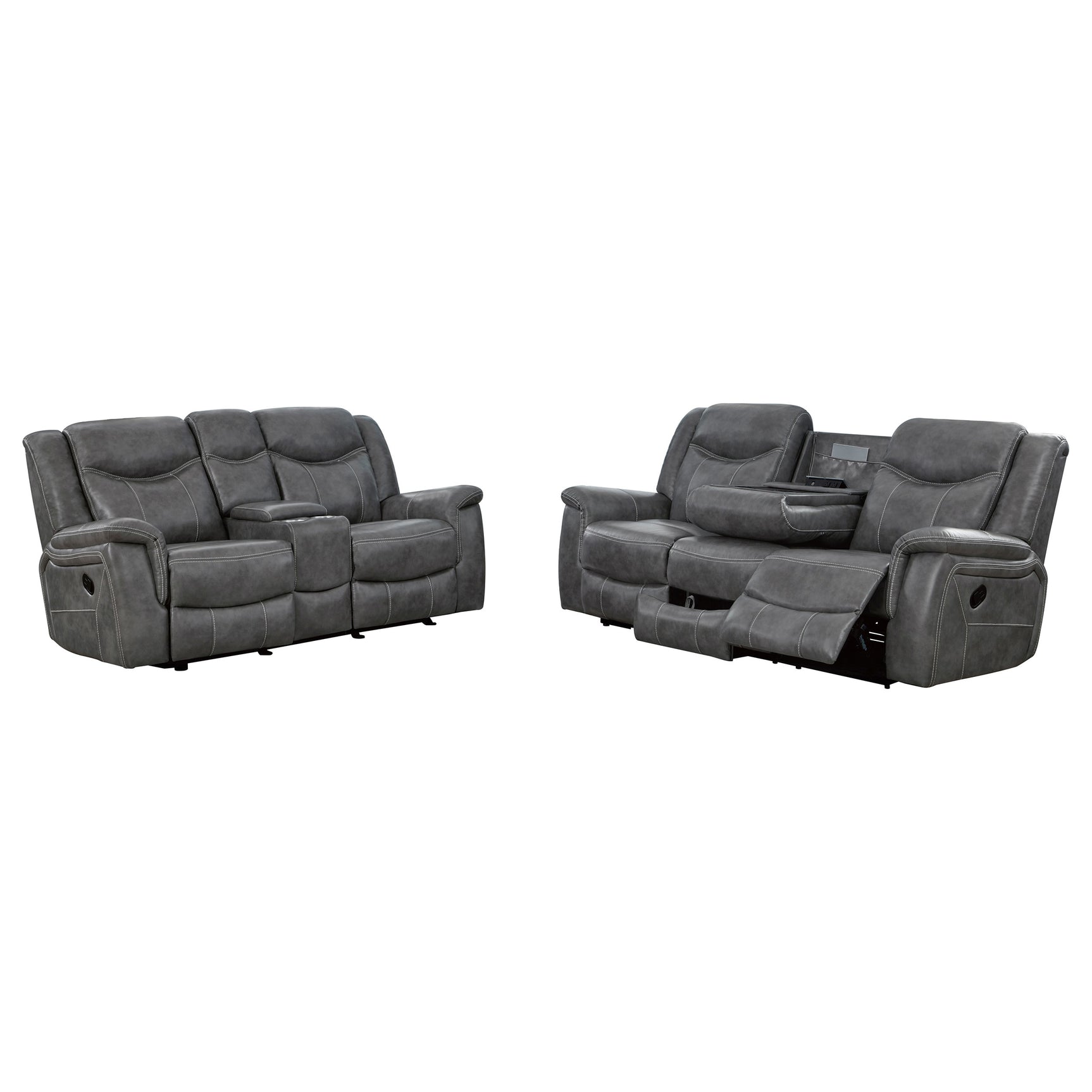 Conrad 2-piece Upholstered Padded Arm Motion Sofa Set Grey - Tampa Furniture Outlet