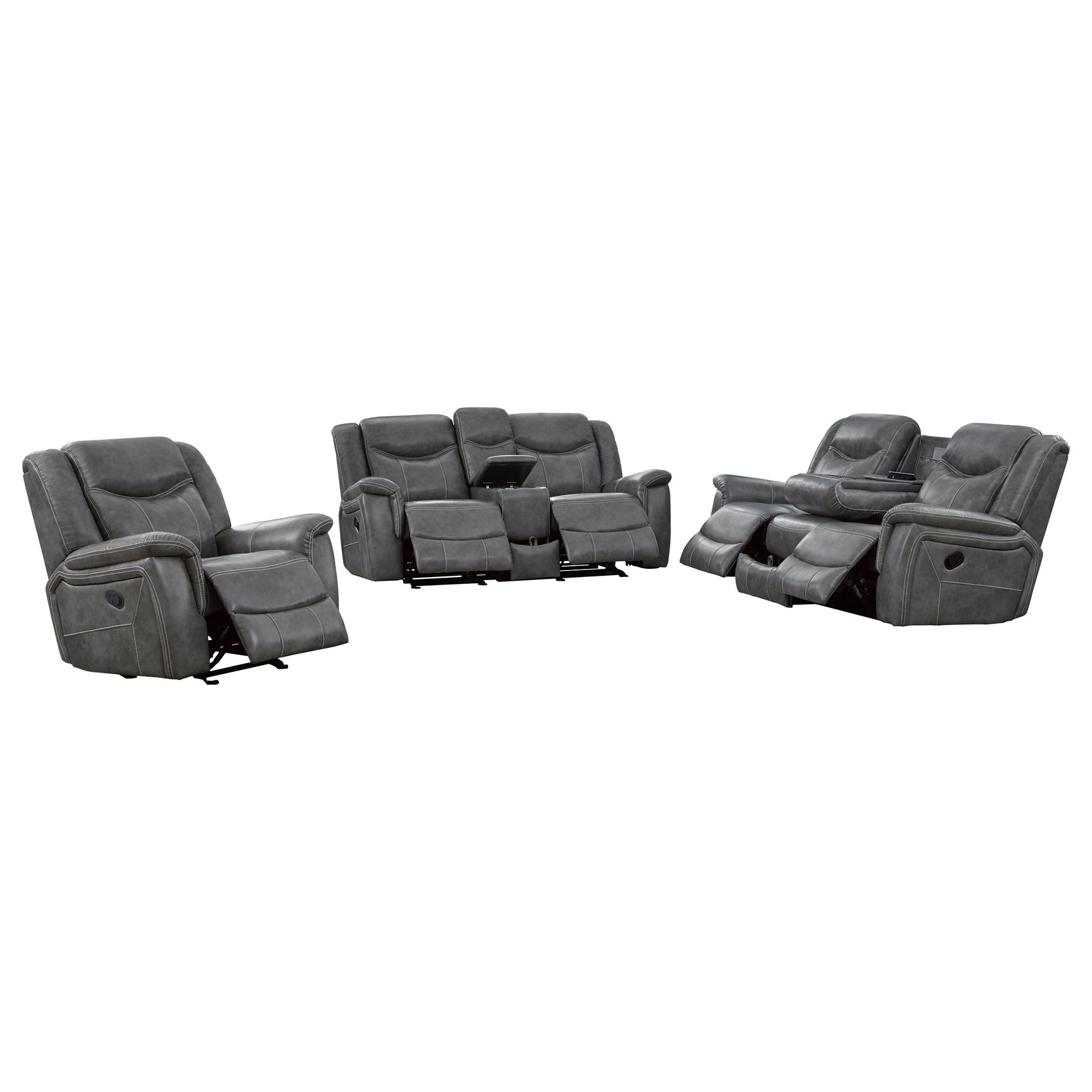 Conrad 3-piece Upholstered Padded Arm Motion Sofa Set Grey - Tampa Furniture Outlet