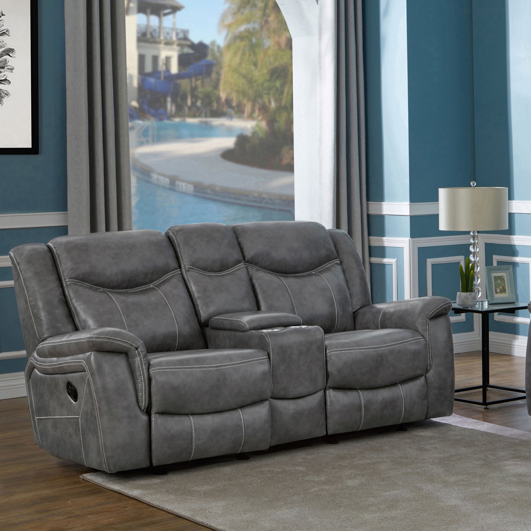 Conrad Upholstered Padded Arm Glider Loveseat Grey - Tampa Furniture Outlet