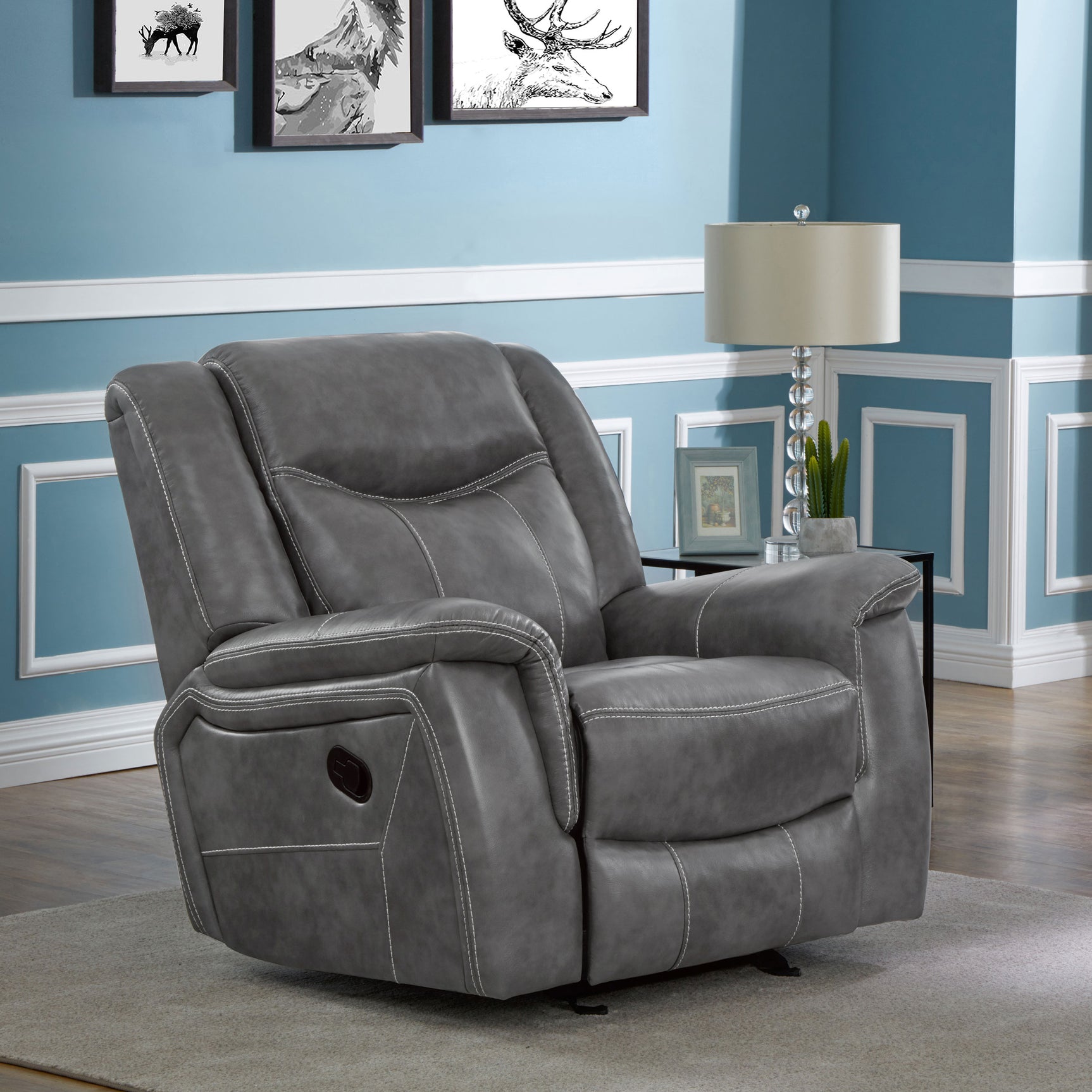 Conrad Upholstered Padded Arm Glider Recliner Grey - Tampa Furniture Outlet