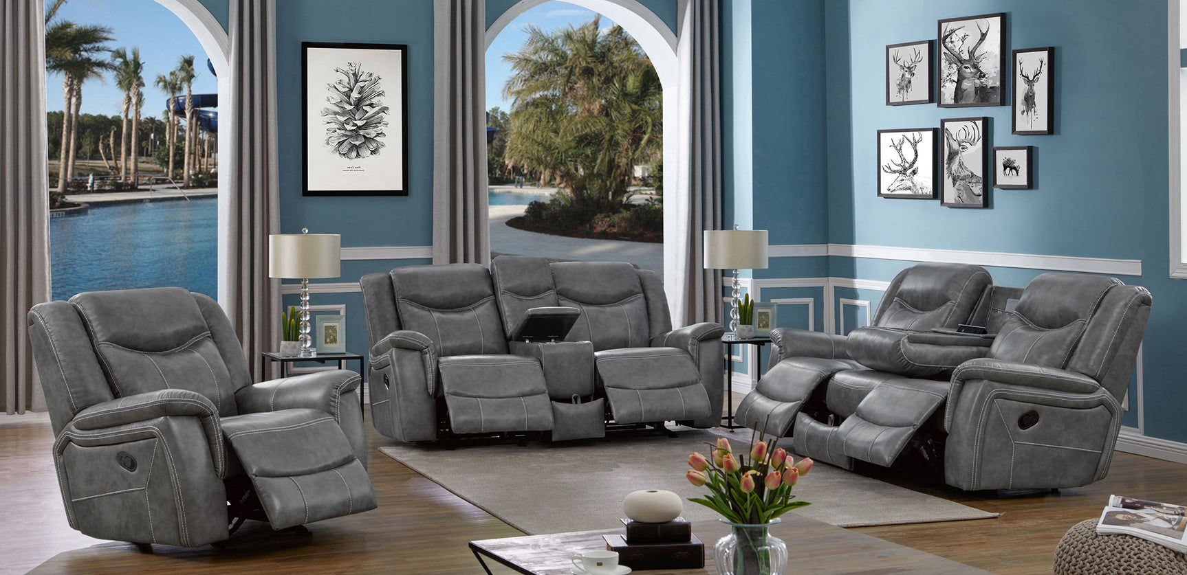 Conrad Upholstered Padded Arm Glider Recliner Grey - Tampa Furniture Outlet