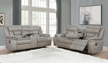 Greer 2-piece Upholstered Reclining Sofa Set Taupe - Tampa Furniture Outlet