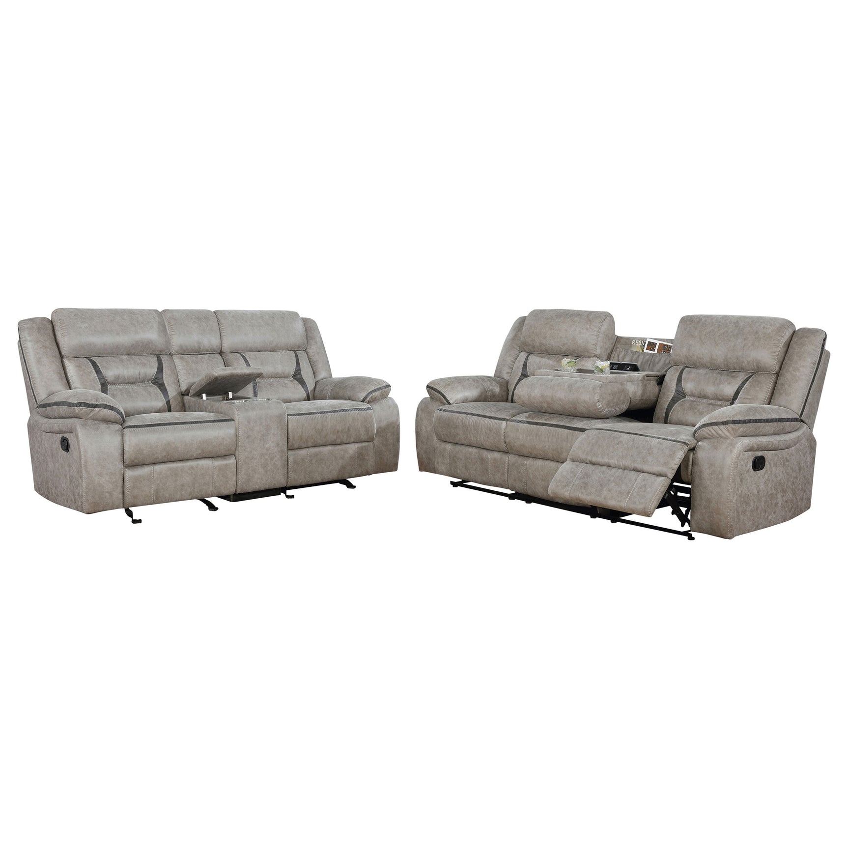 Greer 2-piece Upholstered Reclining Sofa Set Taupe - Tampa Furniture Outlet
