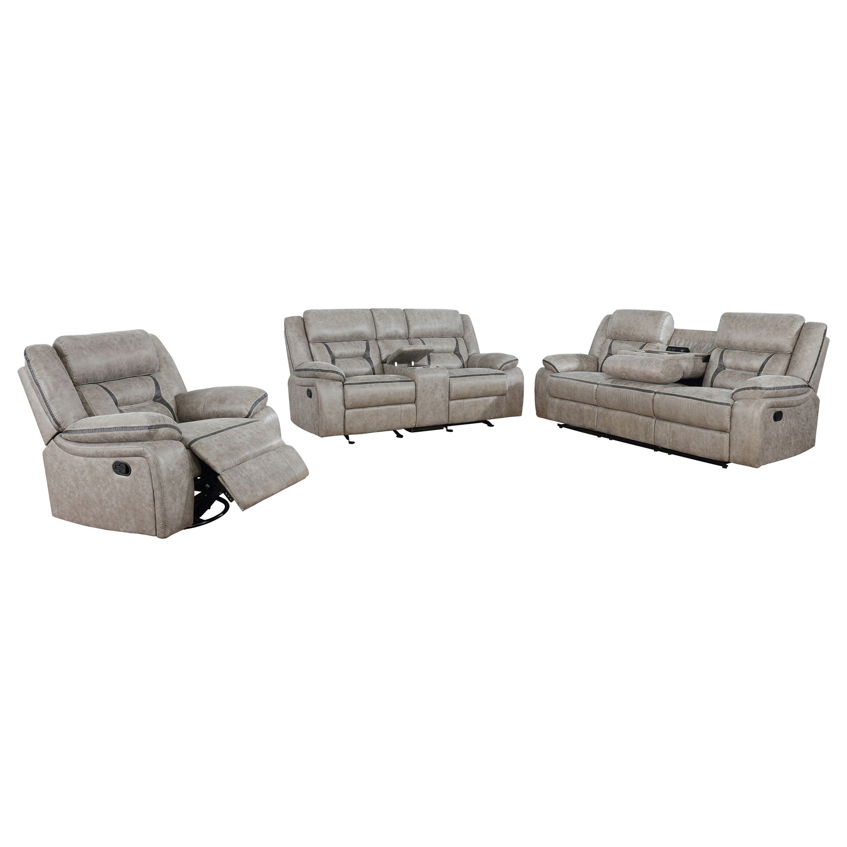 Greer 3-piece Upholstered Reclining Sofa Set Taupe - Tampa Furniture Outlet