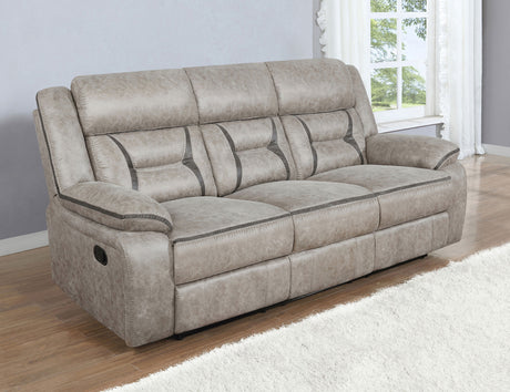Greer Upholstered Motion Reclining Sofa Taupe - Tampa Furniture Outlet