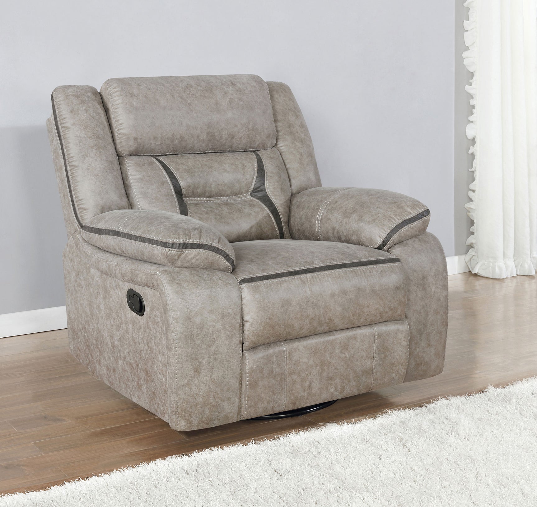 Greer Upholstered Swivel Glider Recliner Chair Taupe - Tampa Furniture Outlet