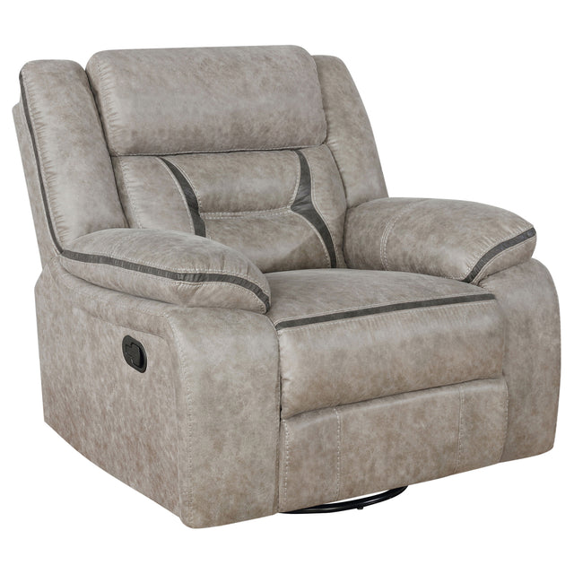 Tampa Furniture Outlet - Coaster - Greer Upholstered Swivel Glider Recliner Chair Taupe - 651353