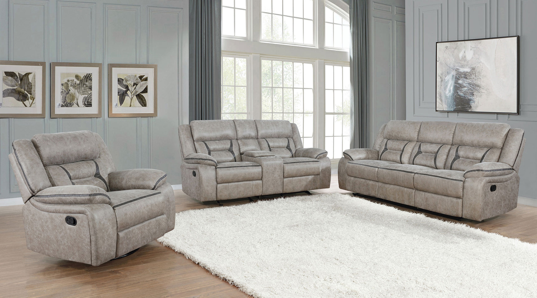 Greer Upholstered Swivel Glider Recliner Chair Taupe - Tampa Furniture Outlet