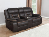 Greer Upholstered Motion Reclining Loveseat Brown - Tampa Furniture Outlet